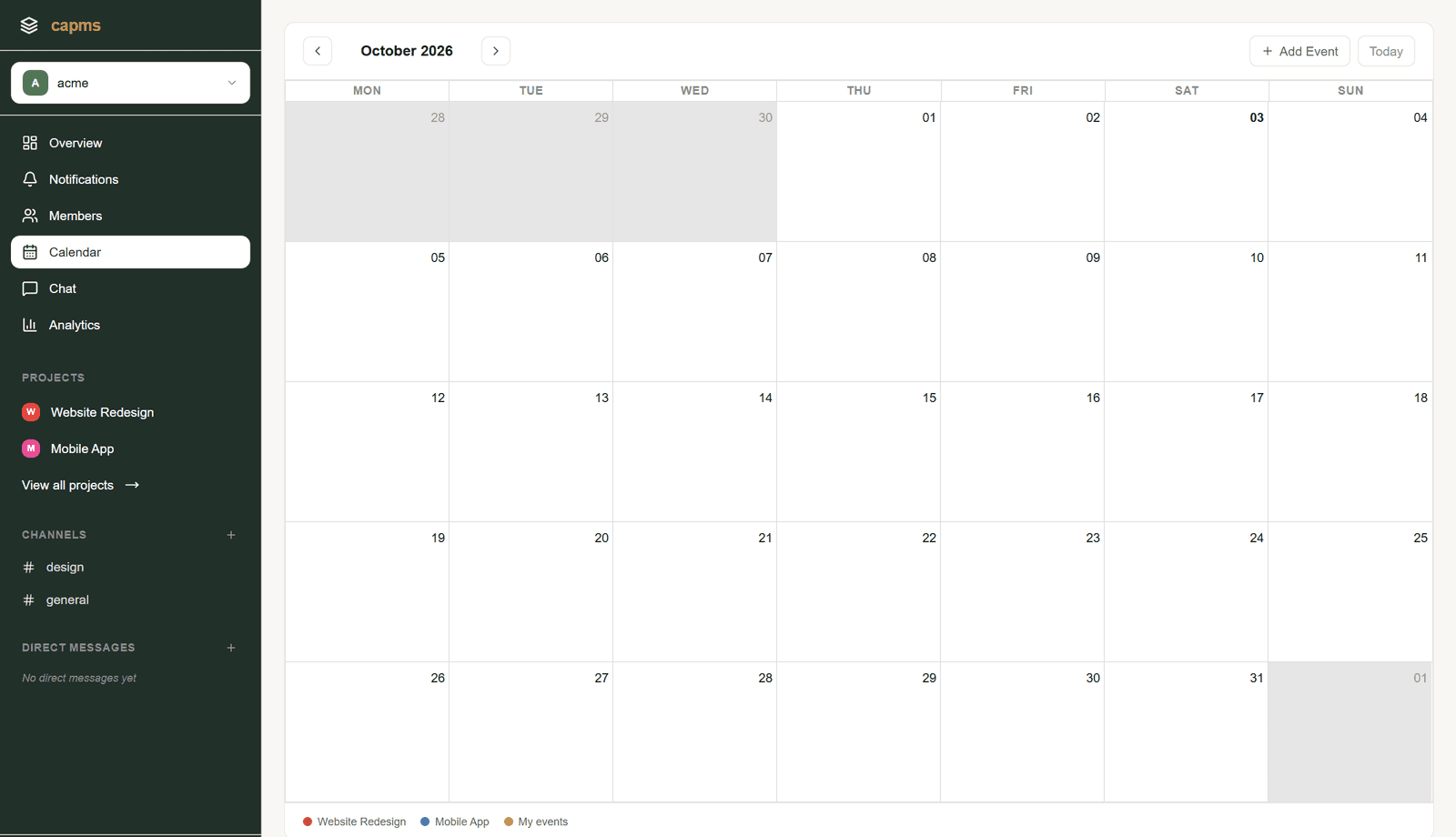 Personal calendar month view in capms